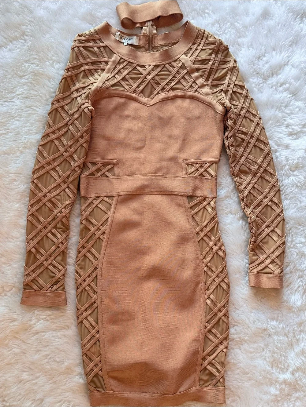 House of CB pink tan bodycon geometric bandage mini dress - Picture 5 of 8